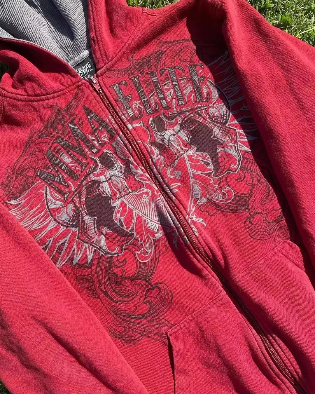 LESBON - 2000s New Y2K Cotton Red Couple Zipper Hoodie