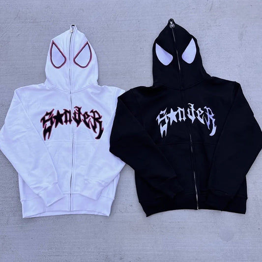 Y2k Spider Hoodies Women Men Hip Hop Zip Up Long Sleeve