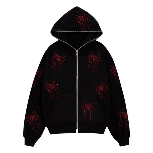 Y2k Spider Rhinestone Print Hoodies Women Clothes Couples Tops Sweatshirt