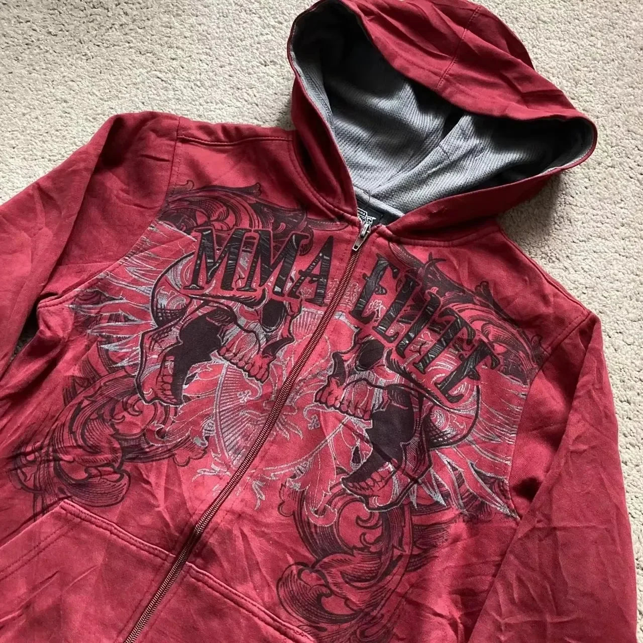 LESBON - 2000s New Y2K Cotton Red Couple Zipper Hoodie