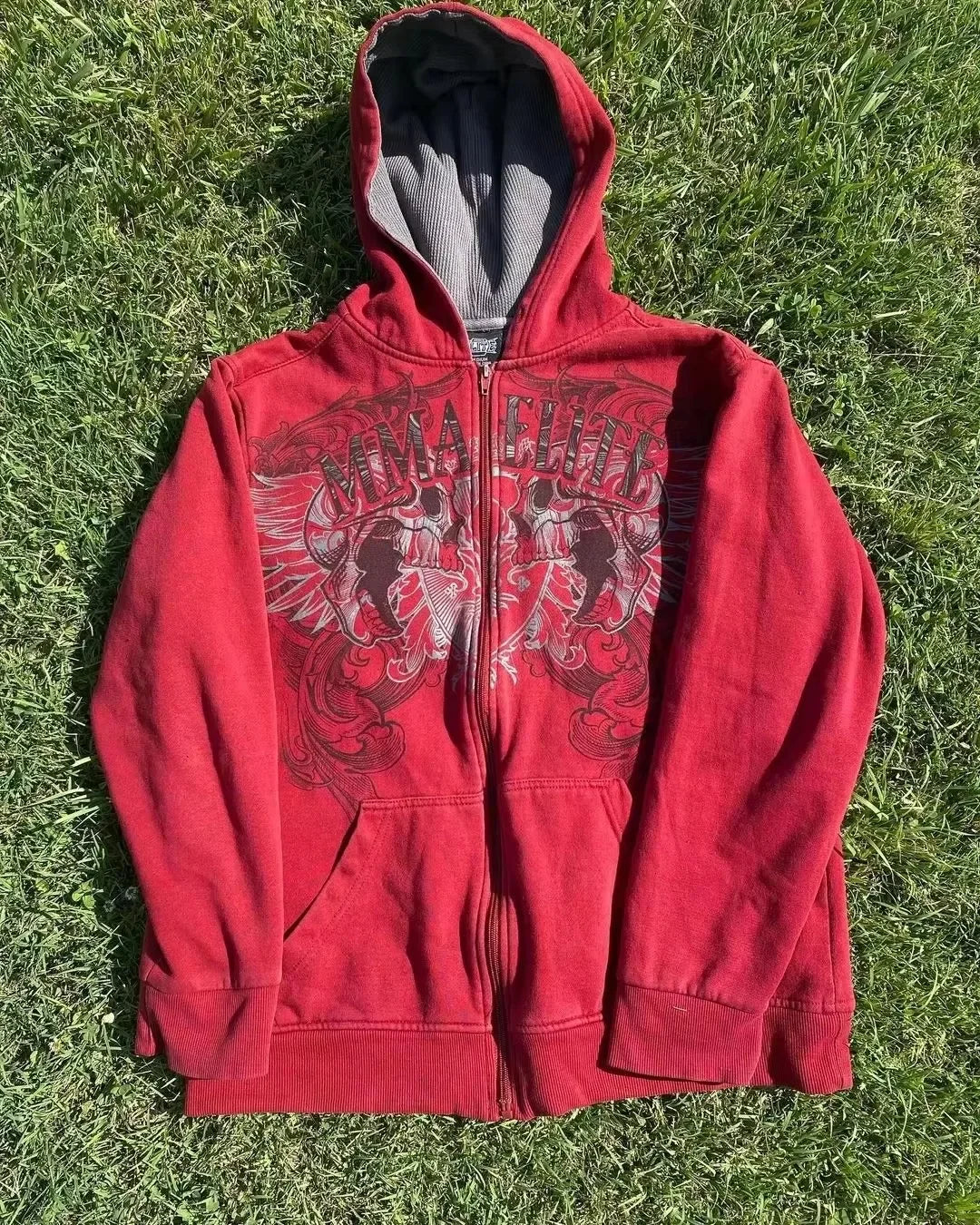 LESBON - 2000s New Y2K Cotton Red Couple Zipper Hoodie