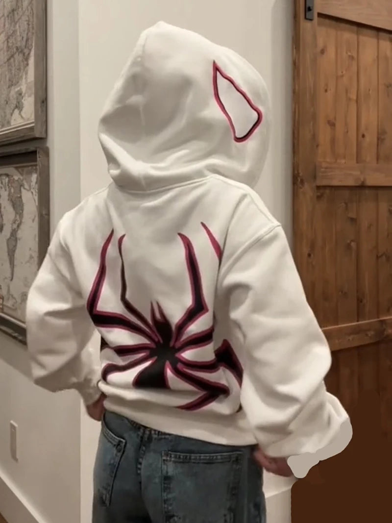 Y2k Spider Hoodies Women Men Hip Hop Zip Up Long Sleeve