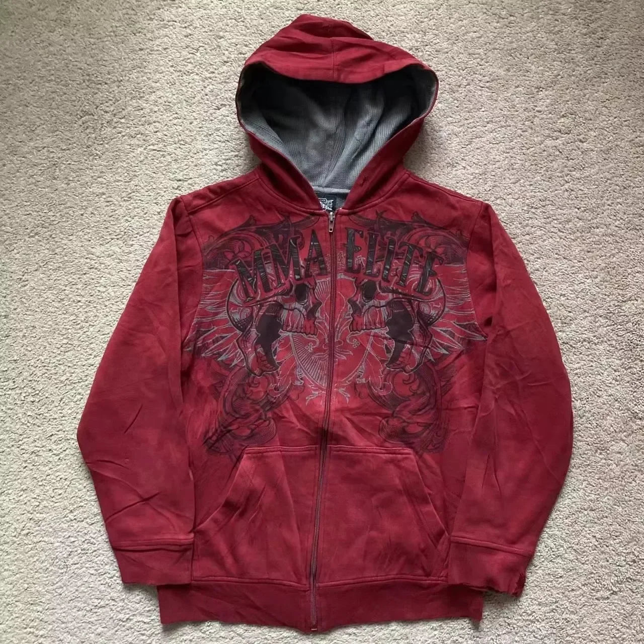 LESBON - 2000s New Y2K Cotton Red Couple Zipper Hoodie